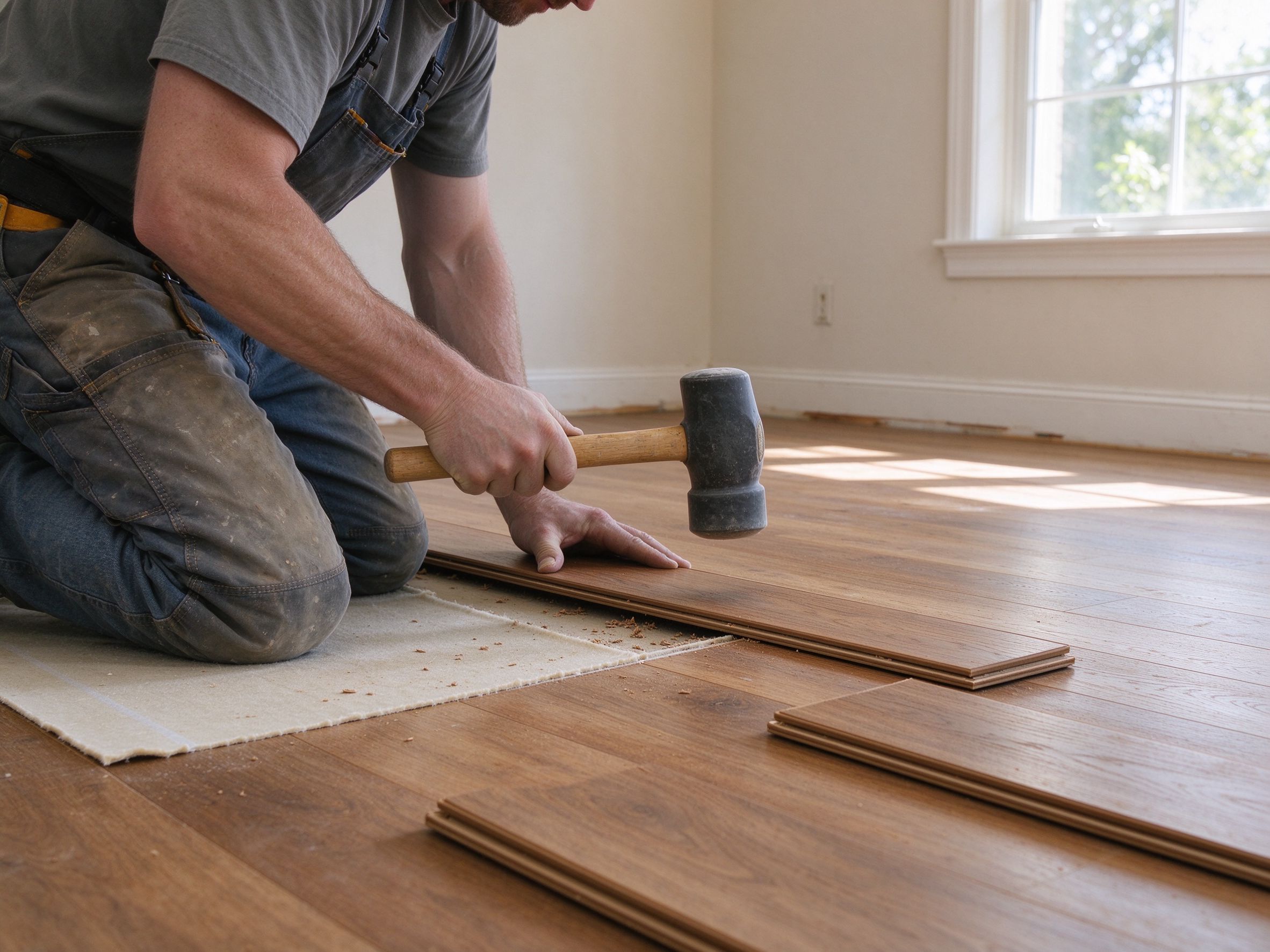 Installing hardwood flooring with a mallet